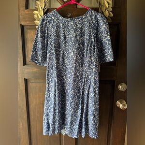 NWT- Blue Floral Midi Dress with Short Sleeves